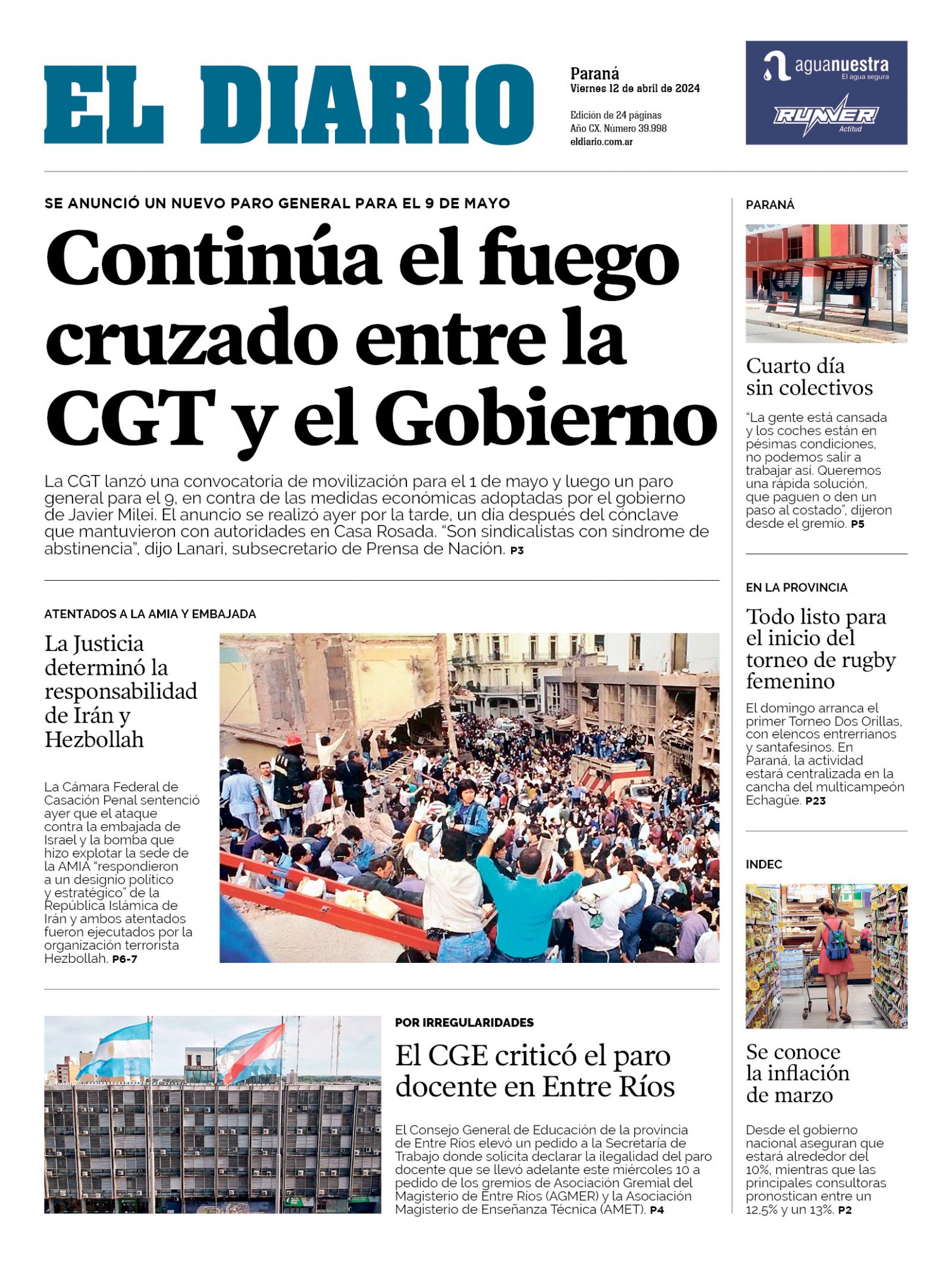 El Diario viernes 12/04/24 – El Diario Paraná